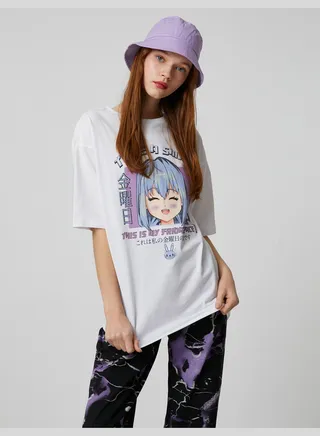 Anime Printed Short Sleeve Crew Neck T-Shirt