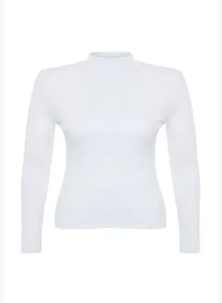 White High Neck Plain Bodycone Camisole Knitted Plus Size Blouse