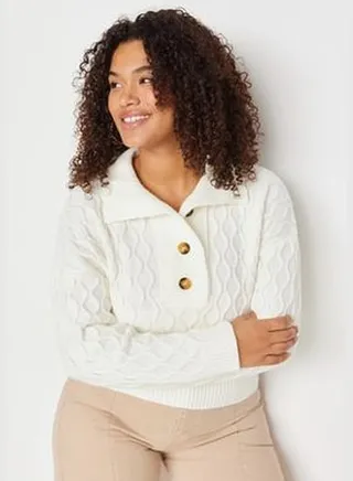 Ecru Knit Detail Turtleneck Knitwear Sweater TBBAW23AN00183