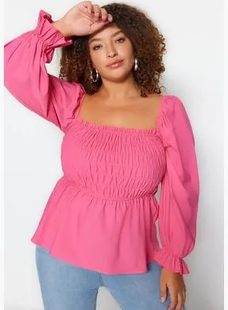 Pink Woven Sweetheart Blouse TBBSS23AF00035