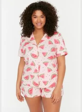 Powder Printed Knitted Buttons Pajamas Set TBBSS22PT0707