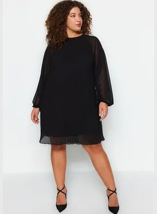 Black Straight Cut/Shift Mini Woven Dress TBBAW24AH00075
