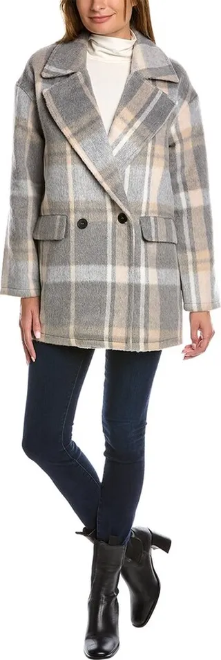 Avec Les Filles Plaid Wool-Blend Peacoat