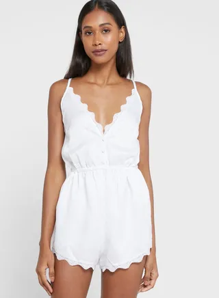 Bridal Plunge Satin Teddy White