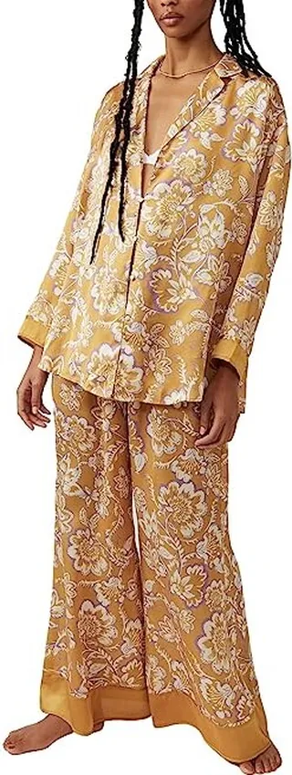 Free People Dreamy Days Pajama Set (Golden Combo) Women's Pajama Sets