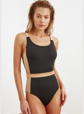 Black Belted Color Block Swimsuit TBESS21MA0221