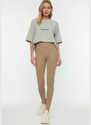 Stone-Collecting Elastic Waist High Waisted Knitted Leggings TWOAW20TA0087