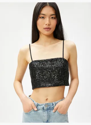 Sequined Thin Strappy Top