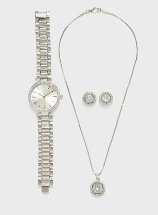 Two Tone Watch And 2 Piece Jewelry Set