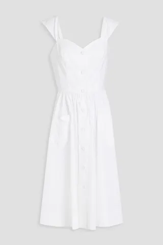 Gathered cotton-blend poplin dress