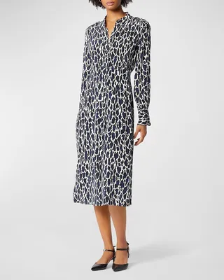 Thea Animal-Print Button-Down Midi Dress