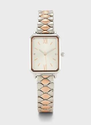 Rectangular Dial Analogue Metal Strap Watch
