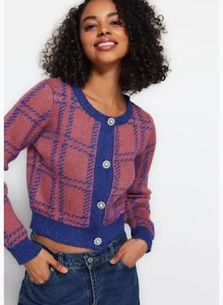 Blue Soft-Textured Accessories, Shimmering Knitwear Cardigan TWOAW24HI00048.