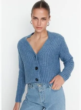 Blue Basic Soft Textured Knitwear Cardigan TWOAW20HI0214
