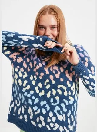 Indigo Soft Textured Crewneck Knitwear Sweater TWOAW22KZ0427