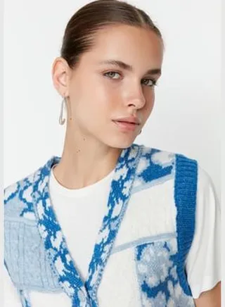 Blue Crop Jacquard-Knitwear Sweater TWOAW23SV00017