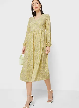 Puff Sleeve Printed Dress