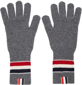 Thom Browne Online Exclusive Grey Merino RWB Stripe Gloves