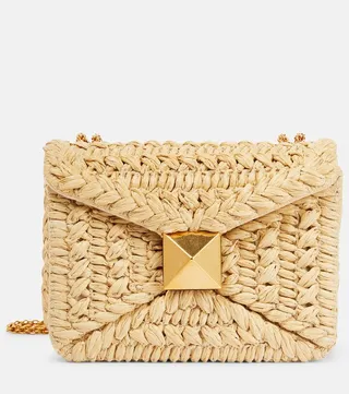 One Stud Small raffia-effect shoulder bag
