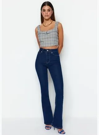 Navy Blue High Waist Flare Jeans TWOSS23JE00063