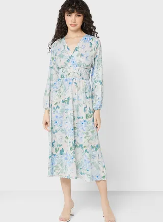 Surplice Neck Printed Dress