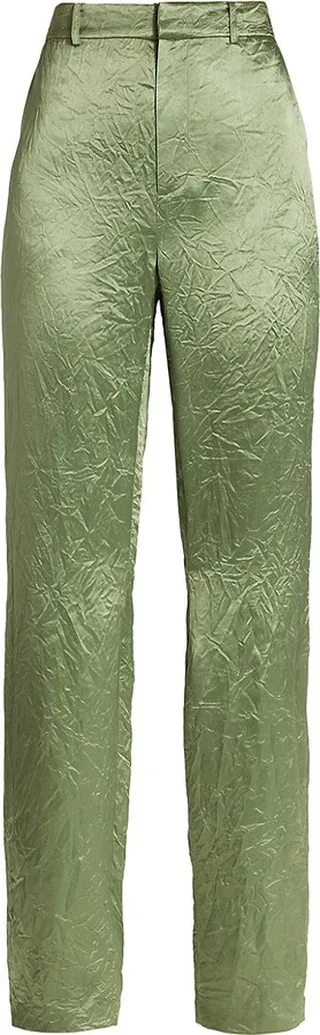 Kasid Crinkled Satin Straight-Leg Pants