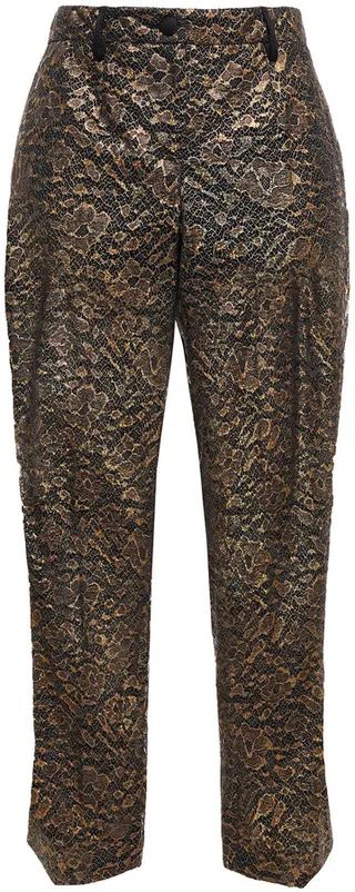 Cropped metallic lace slim-leg pants