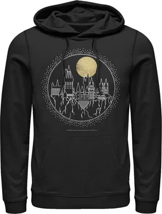 Men's Harry Potter Hogwarts Line Art Moonrise Pull Over Hoodie - Black - X Large