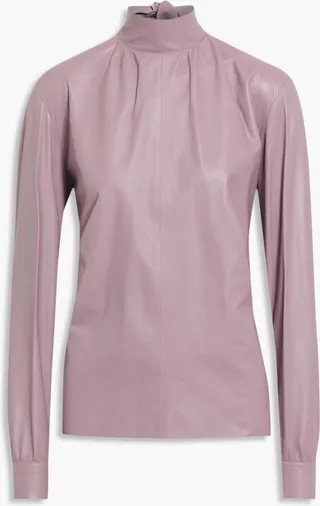 Tie-neck leather top