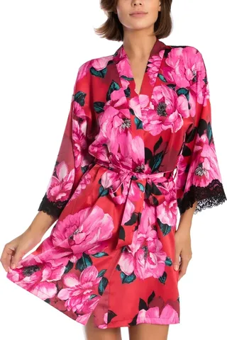Linea Donatella Women's Sonia Floral Satin Wrap Robe
