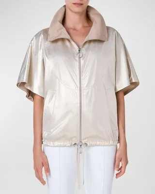Metallic Gabardine Short-Sleeve Reversible Jacket