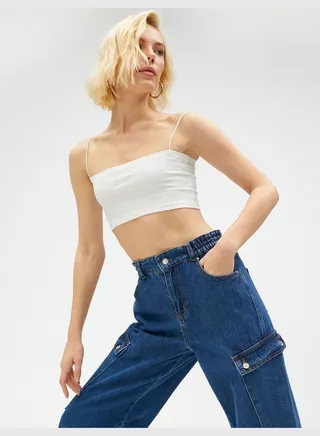 Straight Denim Cargo Trousers