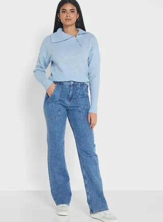 Pocket Detail Straight Jeans