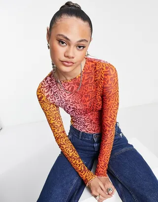 Weekday mesh long sleeve top in gradient print