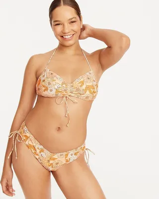 Ruched halter bikini top in zinnia floral