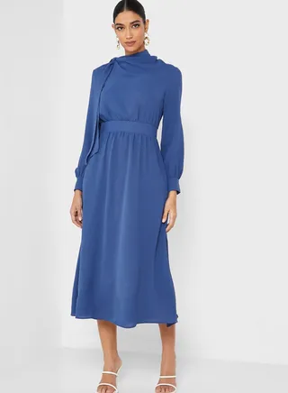 Shawl Neck Tiered Dress