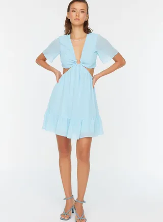 Plunge Neck Cut Out Detail Dress