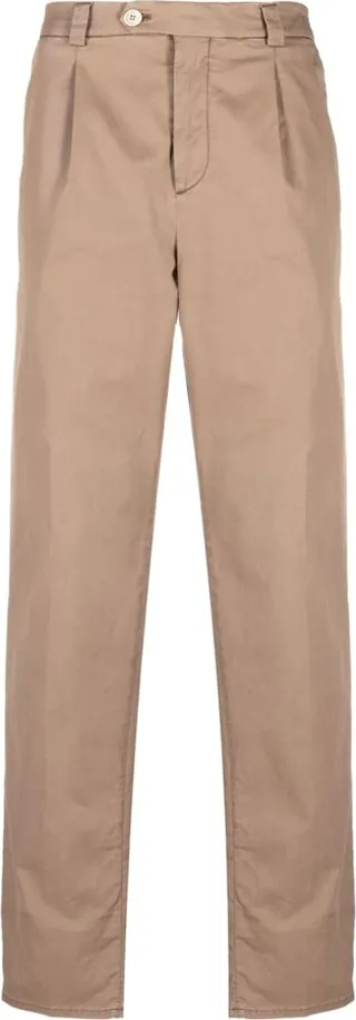Pleat-Detail Straight-Leg Trousers