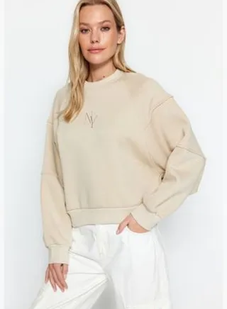 Stone Crew Collar Regular Fit Embroidered Fleece Inside Knitted Sweatshirt TWOAW24SW00199.