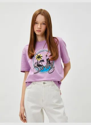 Printed Cotton Short Sleeve Crew Neck T-Shirt