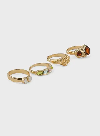 4 Pack Mix Signet Ring Set