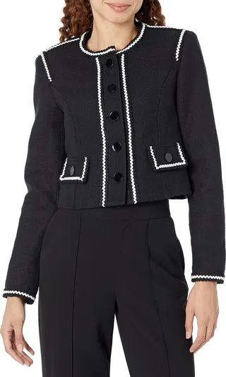 Karl Lagerfeld Paris Women's Tweed Long Sleeve Everyday Fashion Sport Jacket