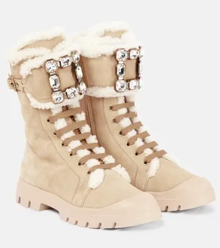 Walky Viv' shearling-trimmed suede combat boots