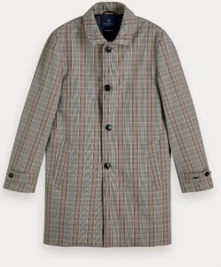 Check Print Trench Coat in Grey
