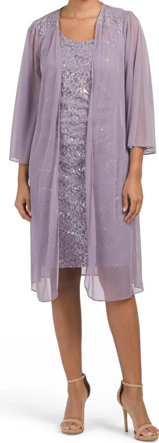 2pc Lace Dress With Chiffon Jacket
