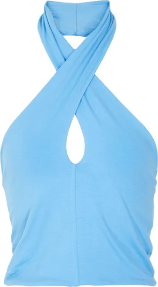 Jersey Halter Crop Top Top Azure
