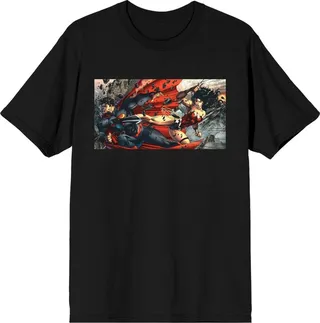 DC Comic Book Men's Justice League Wonder Woman & Superman Black Graphic T-Shirt-Large