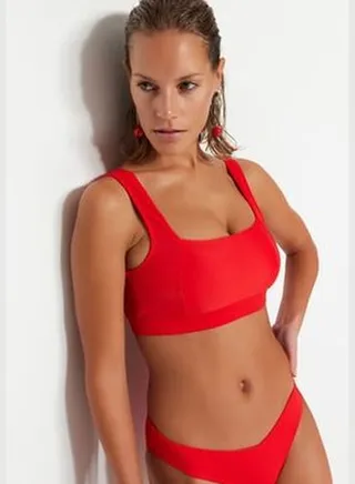 Red Textured Bikini Top TBESS21BU0146
