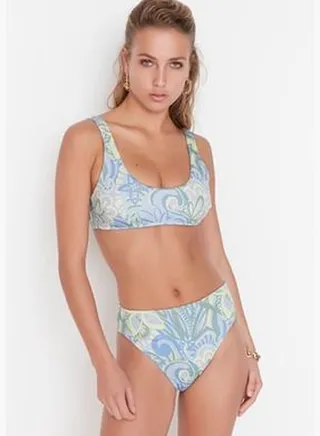 Green Floral Print Bikini Bottoms TBESS22BA0096