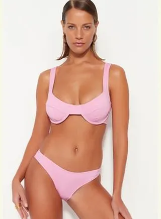 High Leg Bikini Bottoms With Ecru Texture TBESS21BA0014